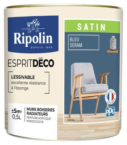 Peinture mur intérieur Satin 0,5 L Bleu seram - Ripolin - Brico Dépôt