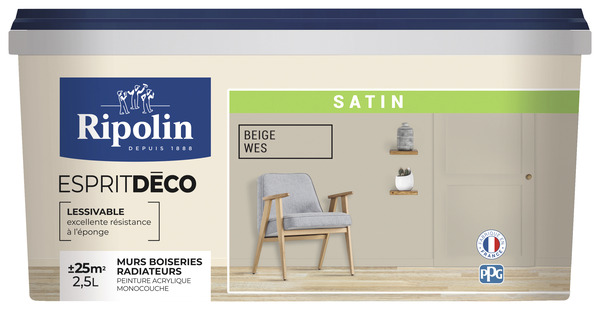 Peinture mur intérieur Satin 2,5 L Beige wes - Ripolin - Brico Dépôt