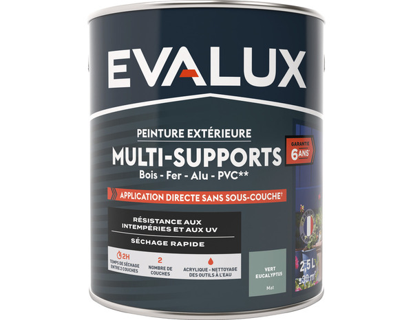 Peinture extérieure Satin multi supports 2,5 L eucalyptus - Evalux - Brico Dépôt
