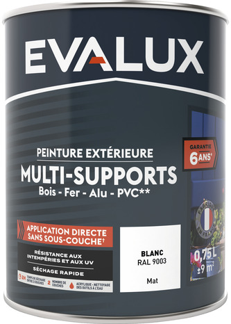 Peinture extérieure Satin multi supports  0,75 L blanc - Evalux - Brico Dépôt