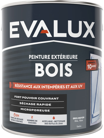 Peinture extérieur bois 2,5 L gris moyen satin - Evalux - Brico Dépôt