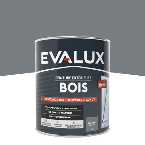 Peinture extérieur bois 2,5 L gris moyen satin - Evalux - Brico Dépôt