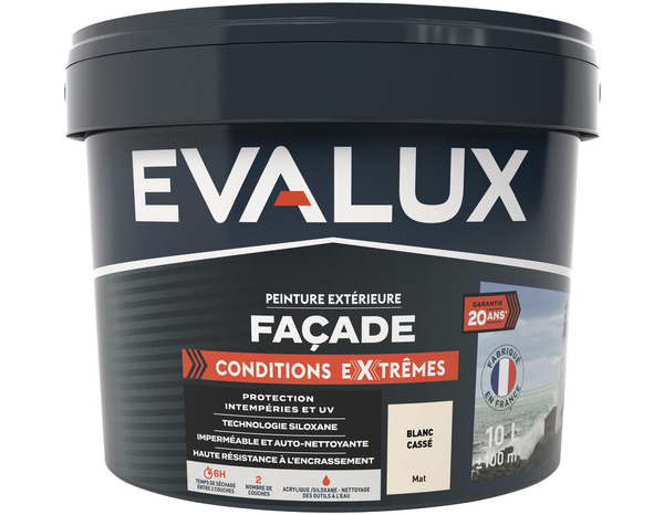Peinture façade extrême 10 L blanc cassé mat - Evalux - Brico Dépôt