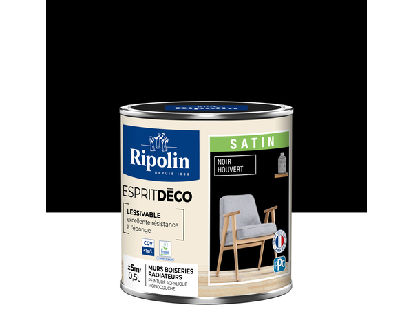 Peinture mur intérieur Satin 0,5 L Noir - Ripolin - Brico Dépôt