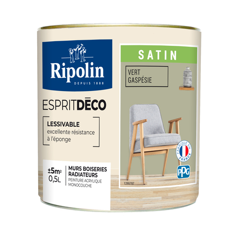 Peinture mur intérieur Satin 0,5 L Vert Gaspésie - Ripolin - Brico Dépôt