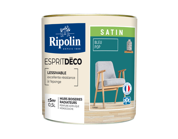Peinture mur intérieur Satin 0,5 L Bleu pop - Ripolin - Brico Dépôt