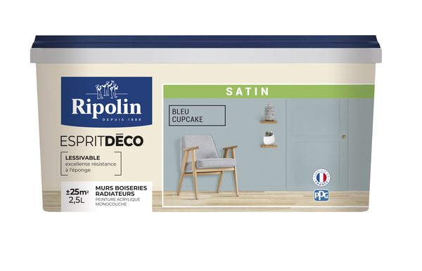 Peinture mur intérieur Satin 2,5 L Bleu cupcake - Ripolin - Brico Dépôt
