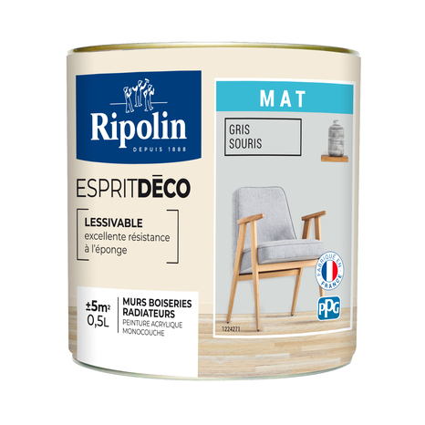 Peinture mur intérieur Mat 0,5 L Gris souris - Ripolin - Brico Dépôt