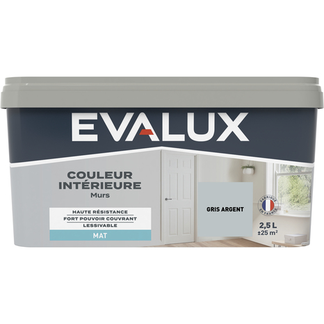 Peinture mur intérieur Mat 2,5 L Gris argent - Evalux - Brico Dépôt