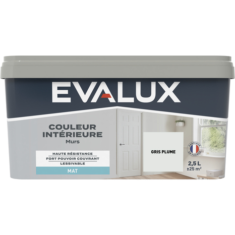 Peinture mur intérieur Mat 2,5 L Gris plume - Evalux - Brico Dépôt