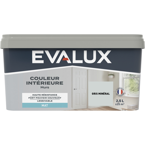 Peinture mur intérieur Mat 2,5 L Gris minéral - Evalux - Brico Dépôt
