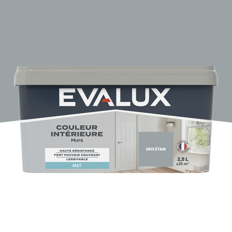 Peinture mur intérieur Mat 2,5 L Gris étain - Evalux - Brico Dépôt