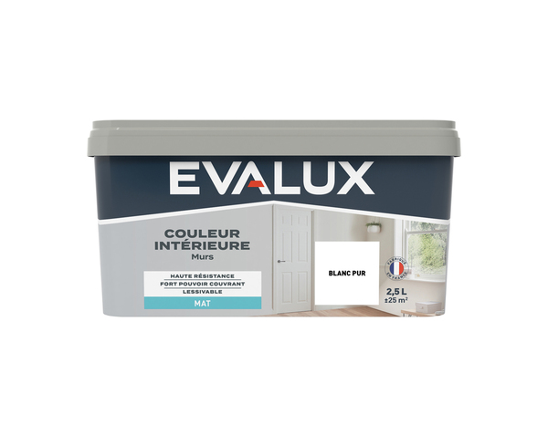 Peinture mur intérieur Mat 2,5 L Blanc pur - Evalux - Brico Dépôt