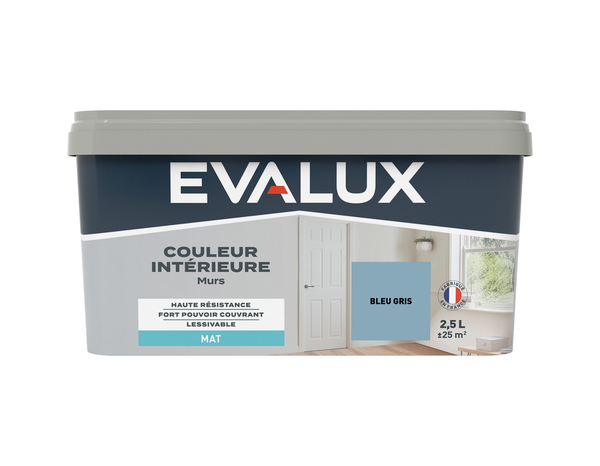 Peinture mur intérieur Mat 2,5 L Bleu Gris - Evalux - Brico Dépôt