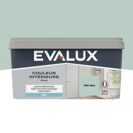 Peinture mur intérieur Mat 2,5 L Vert aqua - Evalux - Brico Dépôt
