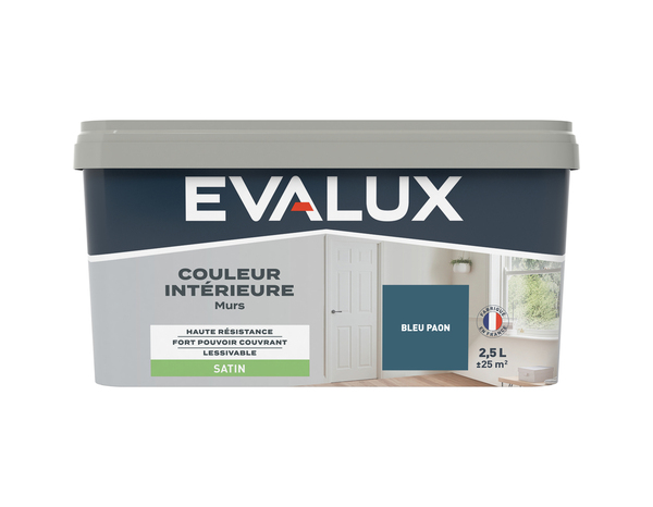 Peinture mur intérieur Satin 2,5 L Bleu paon - Evalux - Brico Dépôt