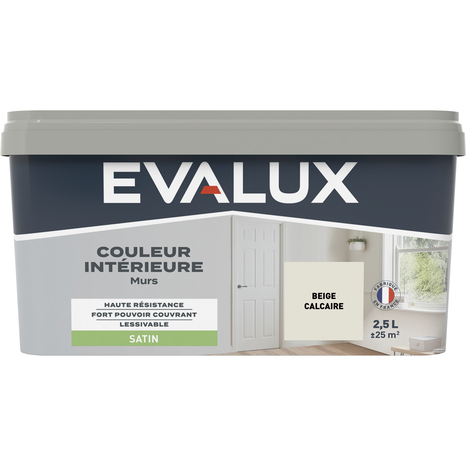 Peinture mur intérieur Satin 2,5 L Beige calcaire - Evalux - Brico Dépôt