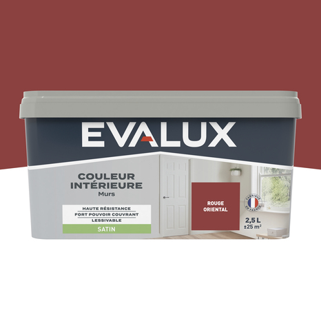 Peinture mur intérieur Satin 2,5 L Rouge oriental - Evalux - Brico Dépôt