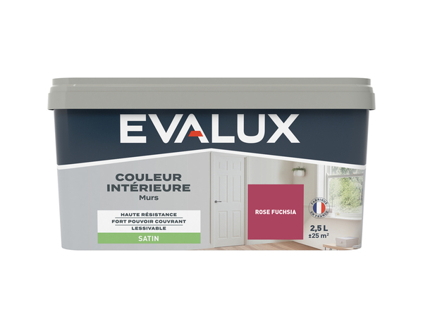 Peinture mur intérieur Satin 2,5 L Rose fuchsia - Evalux - Brico Dépôt