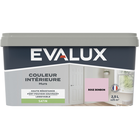 Peinture mur intérieur Satin 2,5 L Rose bonbon - Evalux - Brico Dépôt