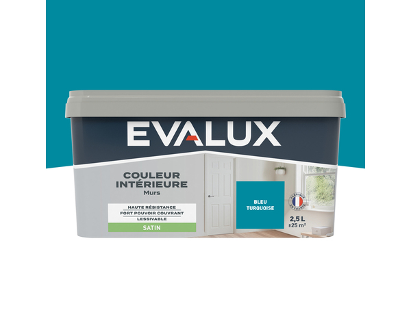 Peinture mur intérieur Satin 2,5 L Bleu turquoise - Evalux - Brico Dépôt