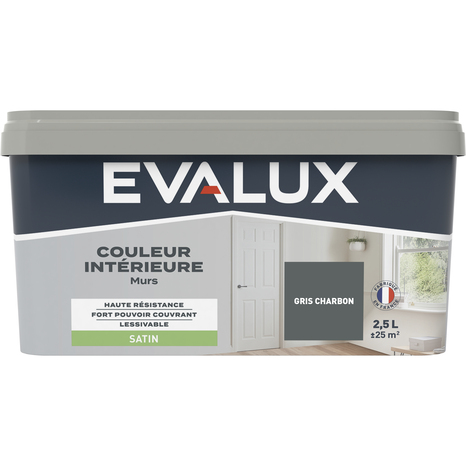 Peinture mur intérieur Satin 2,5 L Gris charbon - Evalux - Brico Dépôt