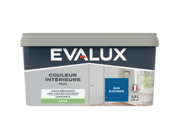 Peinture mur intérieur Satin 2,5 L Bleu électrique - Evalux - Brico Dépôt