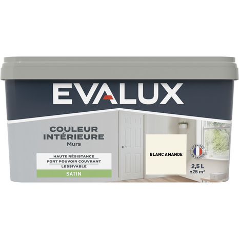 Peinture mur intérieur Satin 2,5 L Blanc amande - Evalux - Brico Dépôt