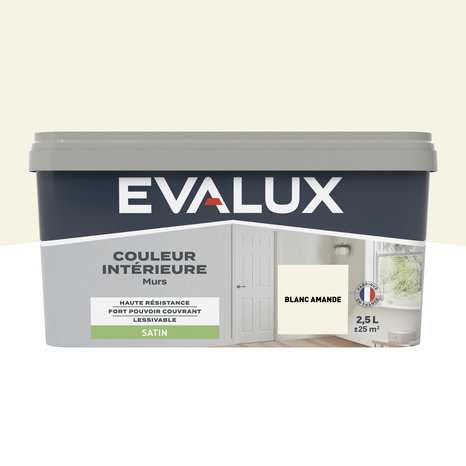Peinture mur intérieur Satin 2,5 L Blanc amande - Evalux - Brico Dépôt