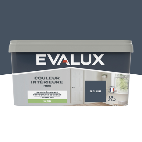 Peinture mur intérieur Satin 2,5 L Bleu nuit - Evalux - Brico Dépôt