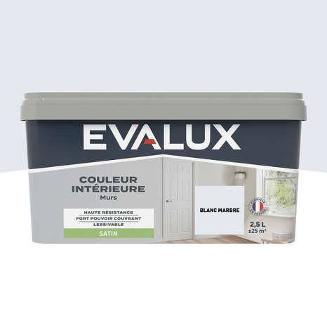 Peinture mur intérieur Satin 2,5 L Blanc marbre - Evalux - Brico Dépôt