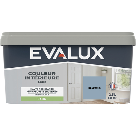 Peinture mur intérieur Satin 2,5 L Bleu Gris - Evalux - Brico Dépôt