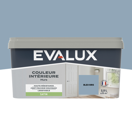 Peinture mur intérieur Satin 2,5 L Bleu Gris - Evalux - Brico Dépôt