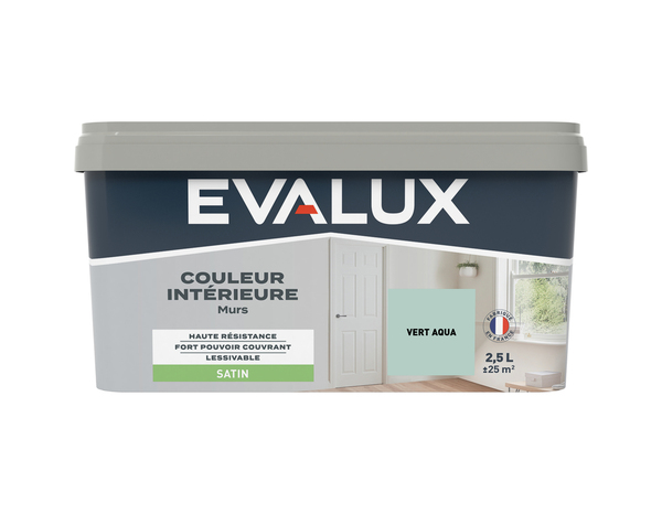 Peinture mur intérieur Satin 2,5 L Vert aqua - Evalux - Brico Dépôt