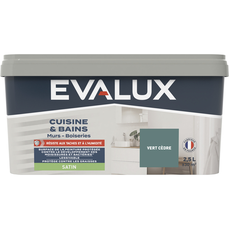 Peinture salle de bain et cuisine Satin 2,5 L Vert cèdre - Evalux - Brico Dépôt