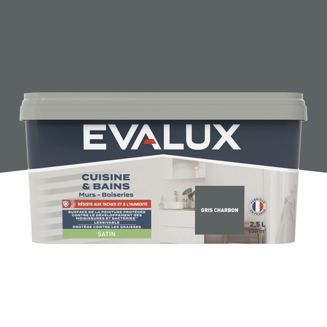Peinture salle de bain et cuisine Satin 2,5 L Gris charbon - Evalux - Brico Dépôt