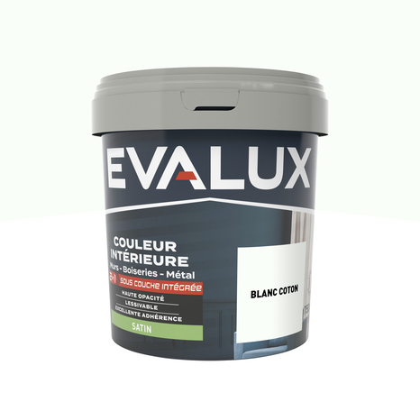 Peinture mur intérieur 2 en 1 Satin 0,75 L Blanc coton - Evalux - Brico Dépôt