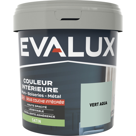 Peinture mur intérieur 2 en 1 Satin 0,75 L Vert aqua - Evalux - Brico Dépôt