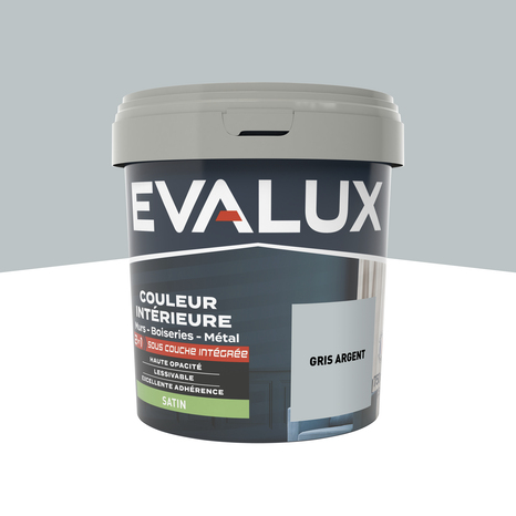 Peinture mur intérieur 2 en 1 Satin 0,75 L Gris argent - Evalux - Brico Dépôt