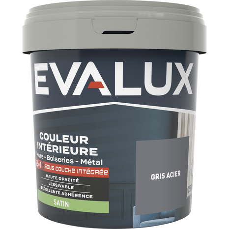 Peinture mur intérieur 2 en 1 Satin 0,75 L Gris acier - Evalux - Brico Dépôt