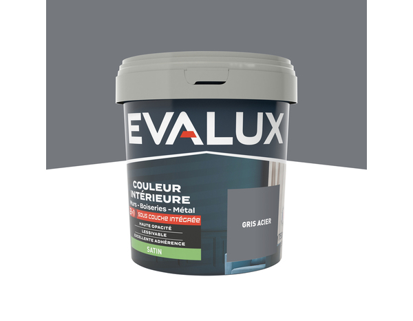 Peinture mur intérieur 2 en 1 Satin 0,75 L Gris acier - Evalux - Brico Dépôt