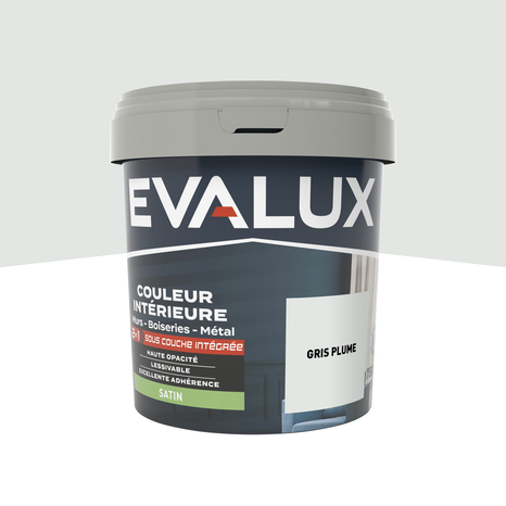 Peinture mur intérieur 2 en 1 Satin 0,75 L Gris plume - Evalux - Brico Dépôt