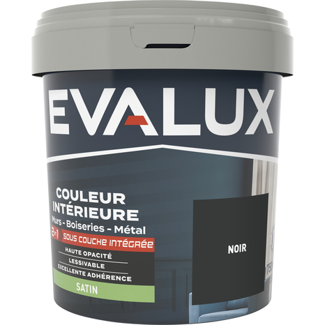 Peinture mur intérieur 2 en 1 Satin 0,75 L Noir - Evalux - Brico Dépôt