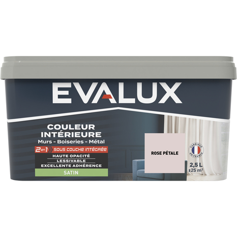 Peinture mur intérieur 2 en 1 Satin 2,5 L Rose pétale - Evalux - Brico Dépôt