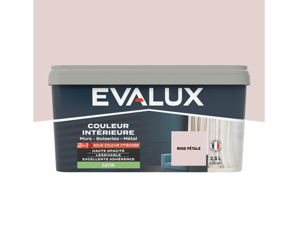 Peinture mur intérieur 2 en 1 Satin 2,5 L Rose pétale - Evalux - Brico Dépôt