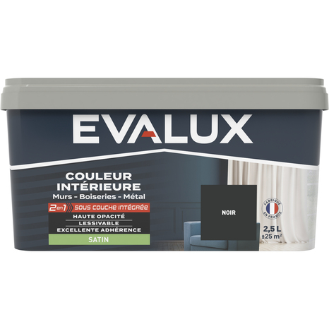 Peinture mur intérieur 2 en 1 Satin 2,5 L Noir - Evalux - Brico Dépôt