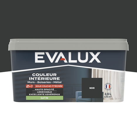 Peinture mur intérieur 2 en 1 Satin 2,5 L Noir - Evalux - Brico Dépôt