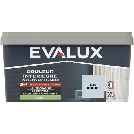 Peinture mur intérieur 2 en 1 Satin 2,5 L Bleu nordique - Evalux - Brico Dépôt