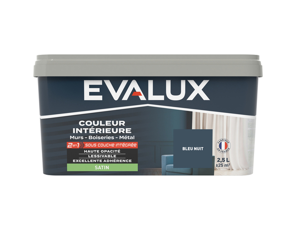 Peinture mur intérieur 2 en 1 Satin 2,5 L Bleu nuit - Evalux - Brico Dépôt