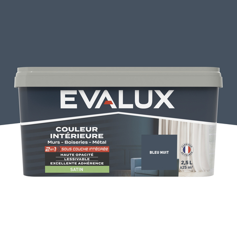 Peinture mur intérieur 2 en 1 Satin 2,5 L Bleu nuit - Evalux - Brico Dépôt